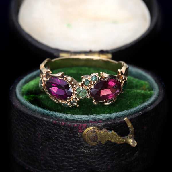 The Antique Garnet and Emerald Romantic Ring - Antique Jewellers