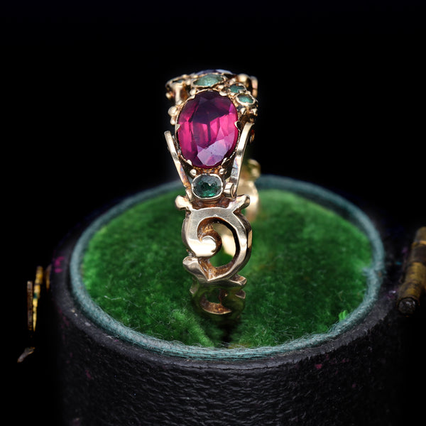 The Antique Garnet and Emerald Romantic Ring - Antique Jewellers