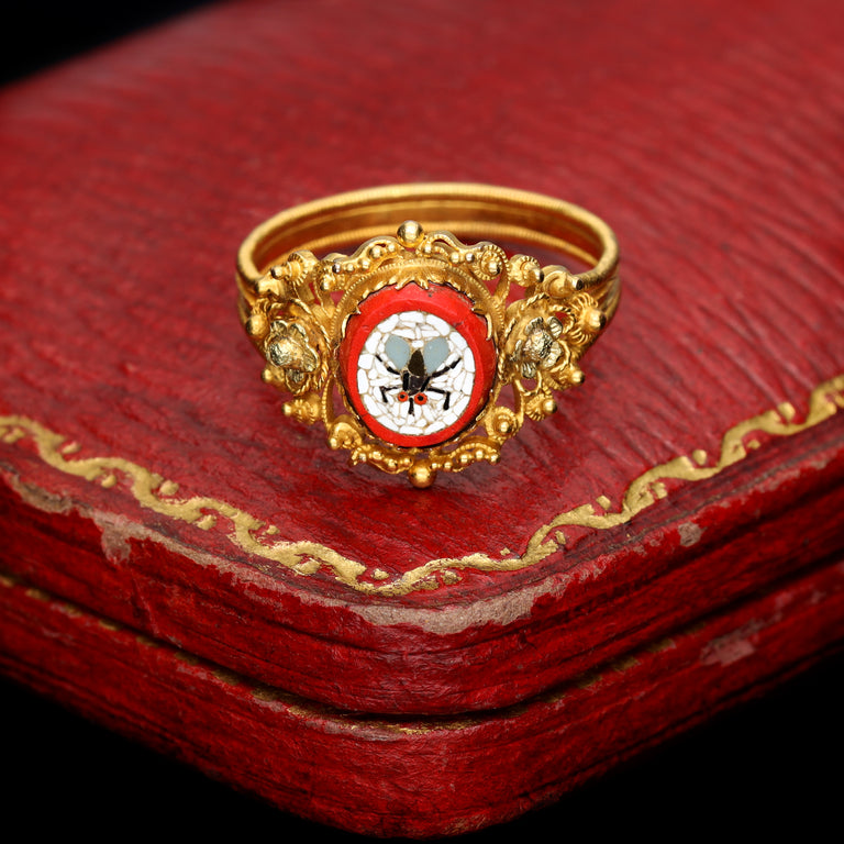 The Antique Fly Micro Mosaic Ring - Antique Jewellers