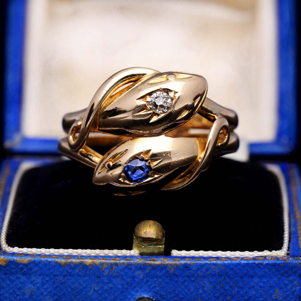 The Antique 1903 Sapphire and Diamond Snake Ring - Antique Jewellers