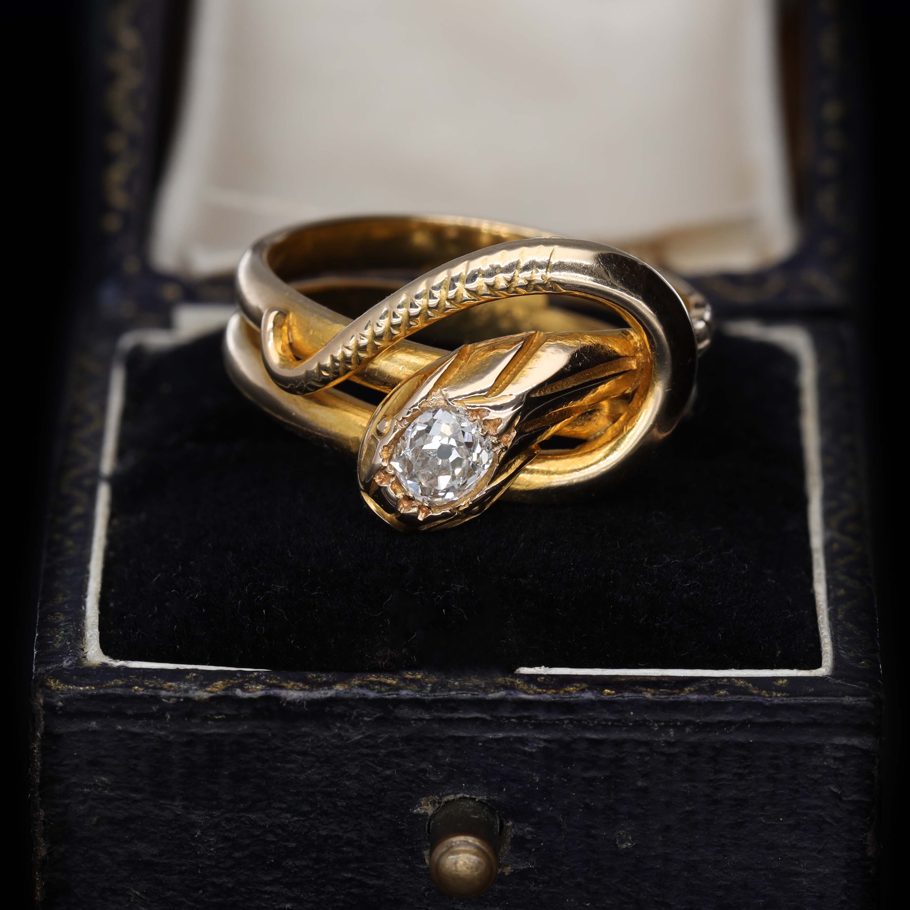 The Antique Old Cut Diamond Coiled Snake Ring - Antique Jewellers