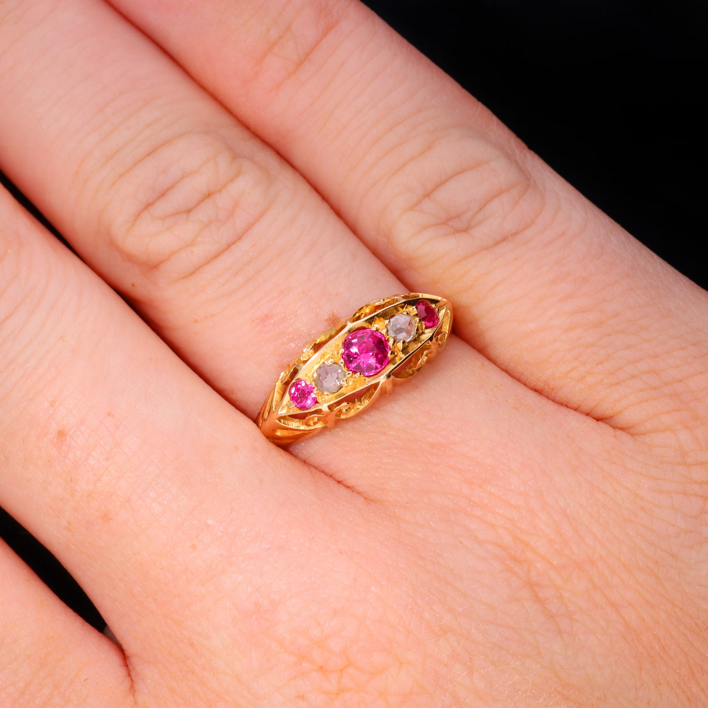 The Antique Victorian Synthetic Ruby and Diamond Boat Ring