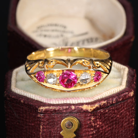 The Antique Victorian Synthetic Ruby and Diamond Boat Ring