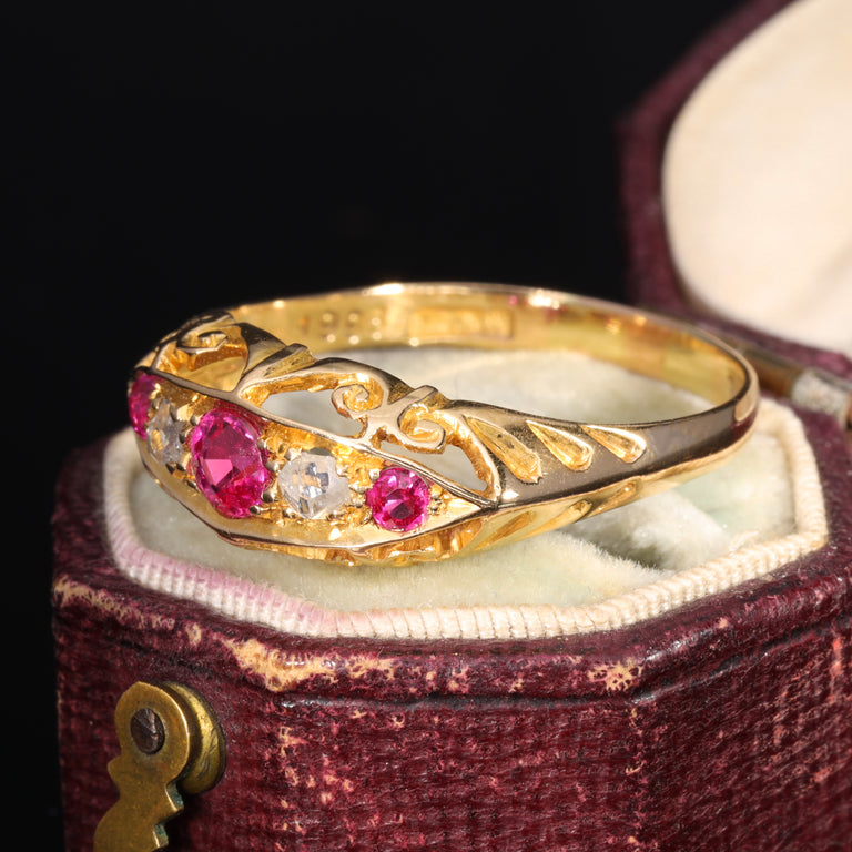 The Antique Victorian Synthetic Ruby and Diamond Boat Ring