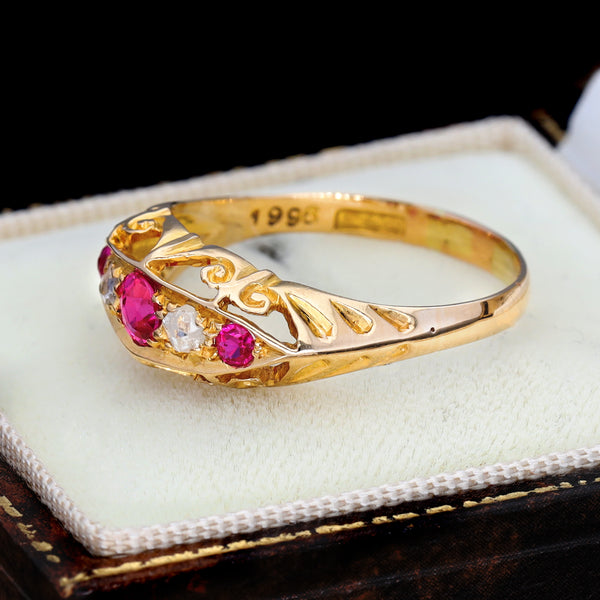 The Antique Victorian Synthetic Ruby and Diamond Boat Ring