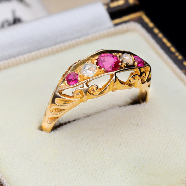 The Antique Victorian Synthetic Ruby and Diamond Boat Ring