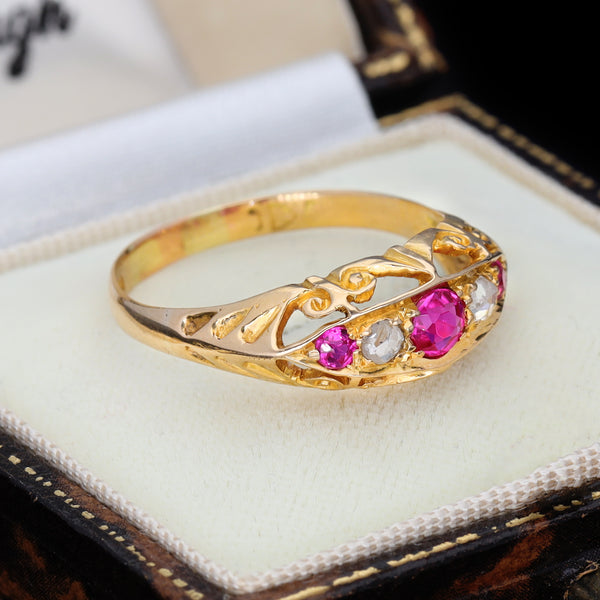 The Antique Victorian Synthetic Ruby and Diamond Boat Ring