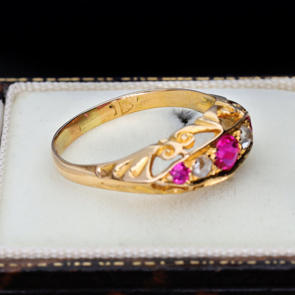 The Antique Victorian Synthetic Ruby and Diamond Boat Ring