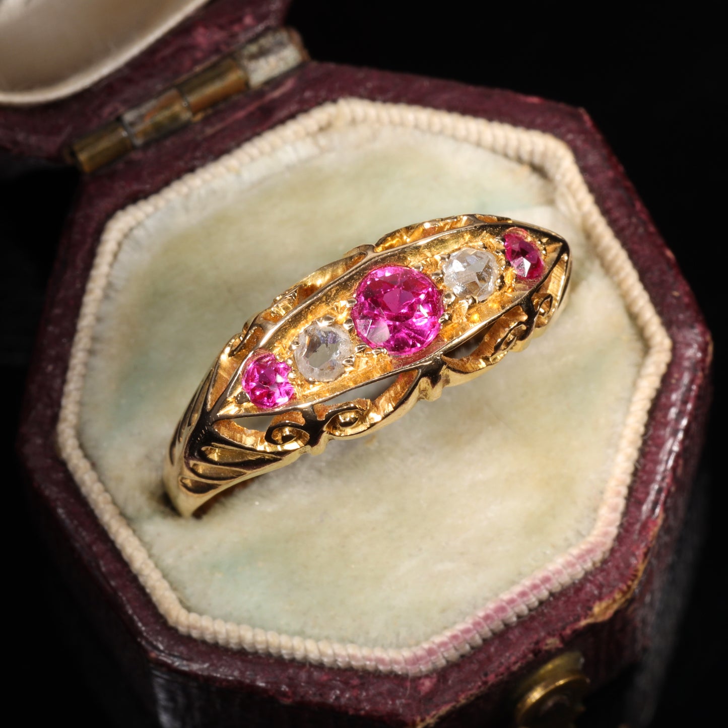 The Antique Victorian Synthetic Ruby and Diamond Boat Ring