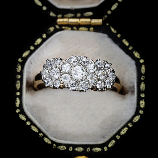 The Antique Trio of Brilliant Cut Diamonds Cluster Ring