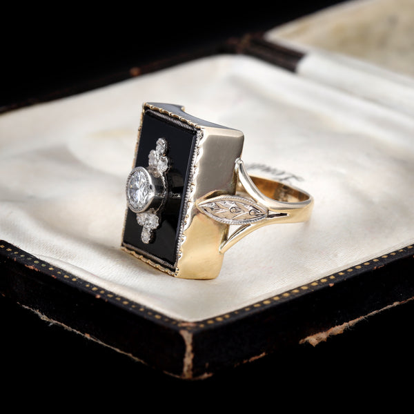 The Vintage Black Onyx and Diamond Ring - Antique Jewellers