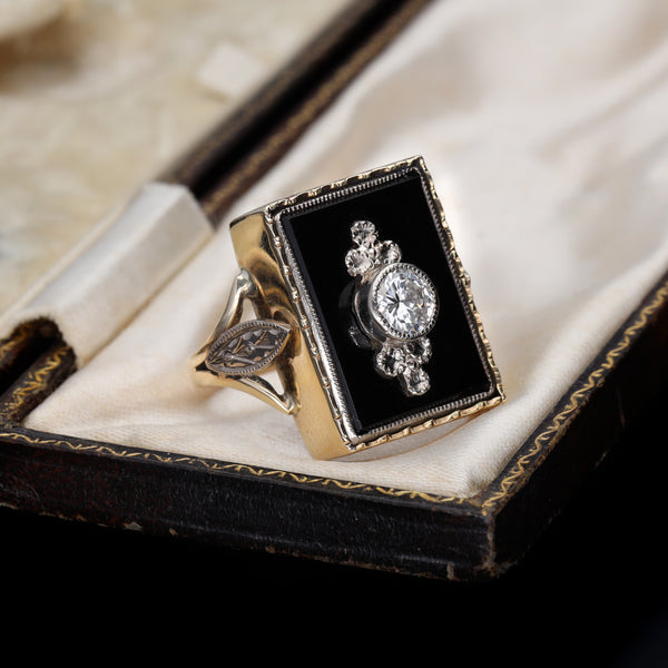 The Vintage Black Onyx and Diamond Ring - Antique Jewellers