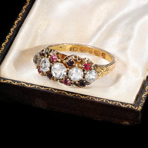 The Antique 1872 Garnet and Rock Quartz Ornate Ring - Antique Jewellers
