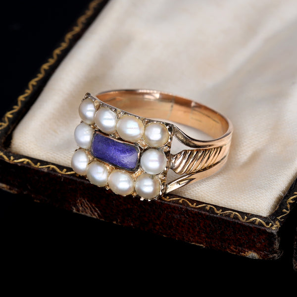 The Antique Georgian Pearl and Enamel Elaborate Ring - Antique Jewellers