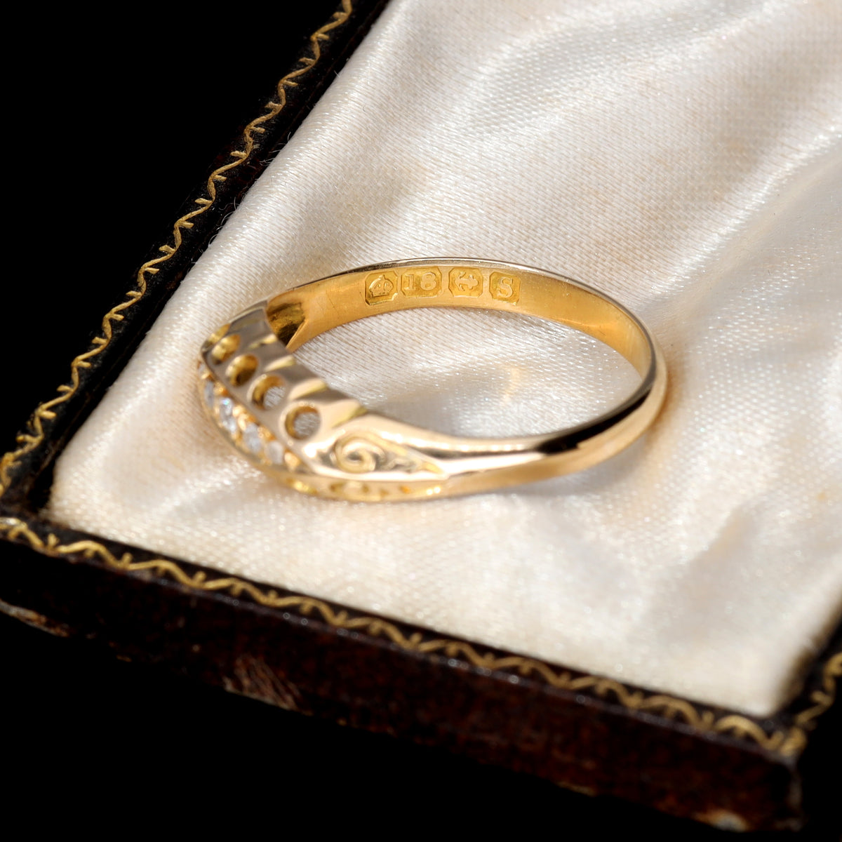 The Antique 1917 Five Stone Old Cut Diamond Boat Ring - Antique Jewellers