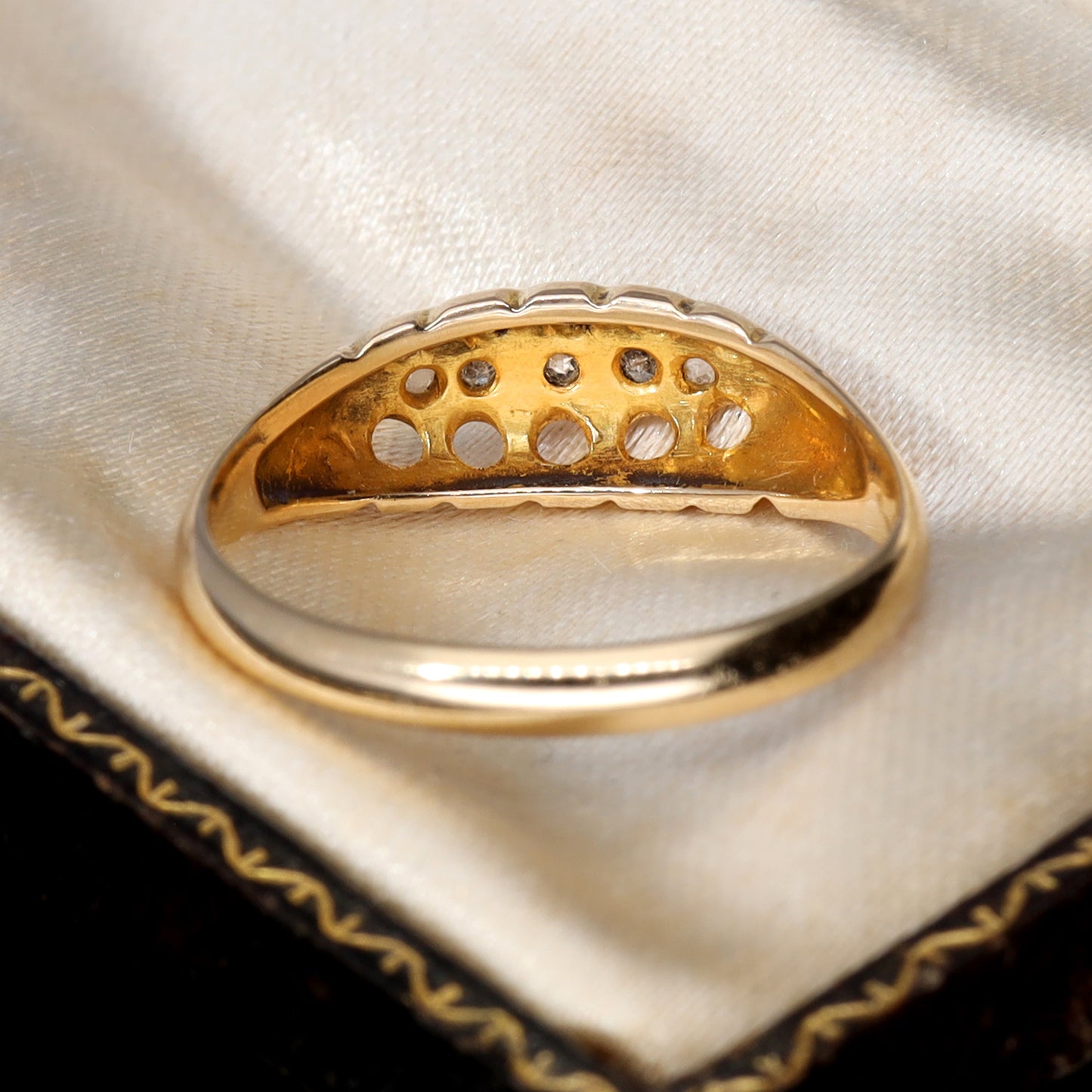 The Antique 1917 Five Stone Old Cut Diamond Boat Ring - Antique Jewellers