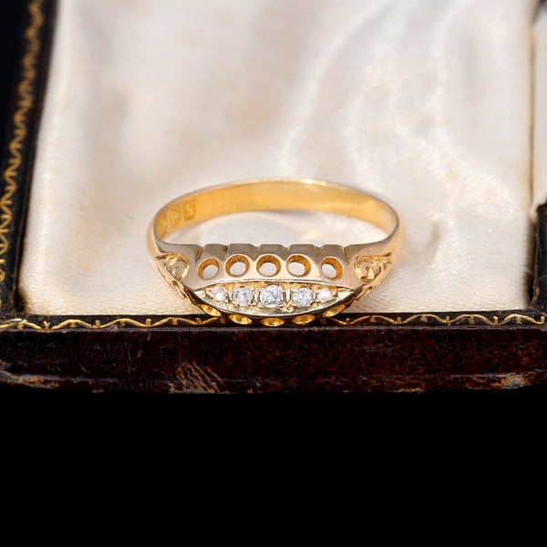 The Antique 1917 Five Stone Old Cut Diamond Boat Ring - Antique Jewellers