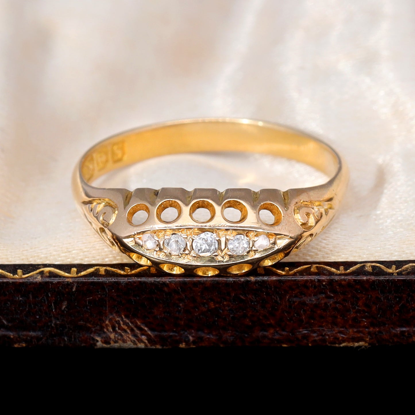The Antique 1917 Five Stone Old Cut Diamond Boat Ring - Antique Jewellers