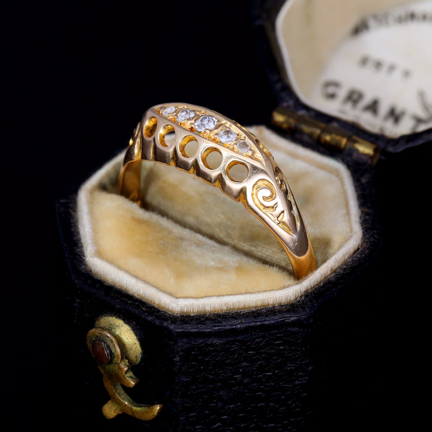 The Antique 1917 Five Stone Old Cut Diamond Boat Ring - Antique Jewellers