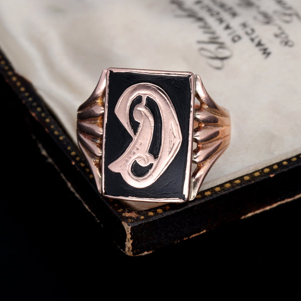 The Vintage Initial Gothic D Ring - Antique Jewellers
