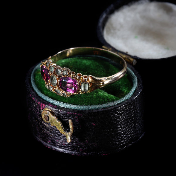 The Antique Victorian 1865 Garnet and Emerald Romance Ring - Antique Jewellers