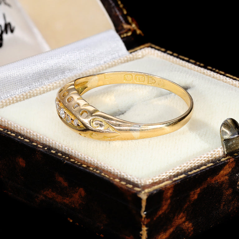 The Antique Victorian Old Cut Diamond Boat Ring - Antique Jewellers