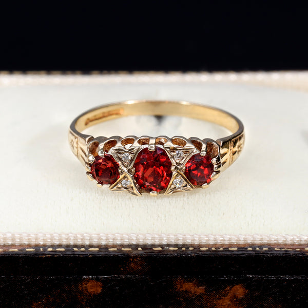 The Vintage Garnet and Diamond Floral Ring - Antique Jewellers