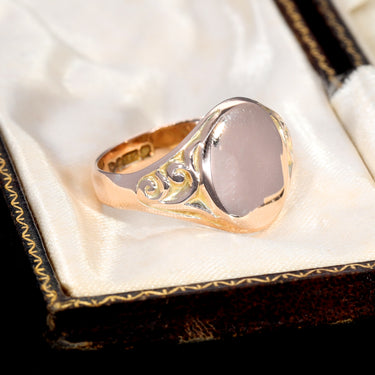 The Antique 1915 Oval Scrolled Signet Ring - Antique Jewellers
