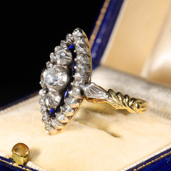 The Antique Georgian Rose Cut Diamond Navette Ring