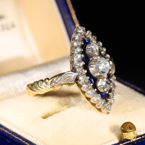 The Antique Georgian Rose Cut Diamond Navette Ring