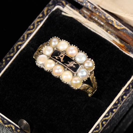 The Antique Victorian A.F Pearl Mourning Ring