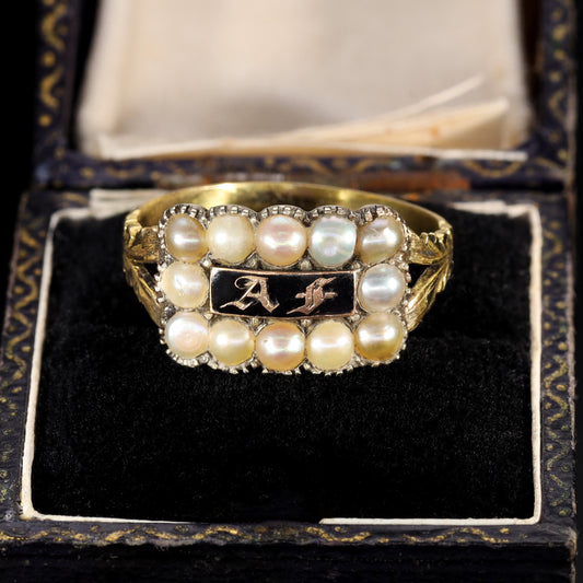 The Antique Victorian A.F Pearl Mourning Ring