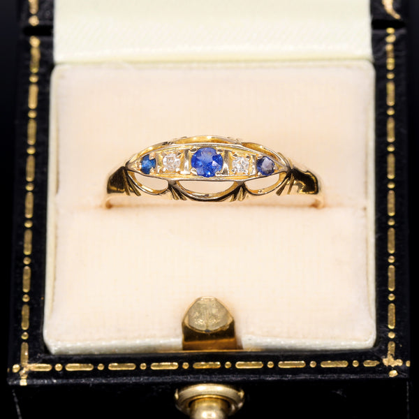 The Antique Sapphire and Diamond Boat Ring