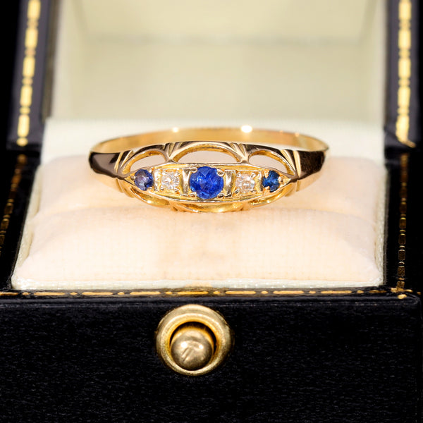 The Antique Sapphire and Diamond Boat Ring