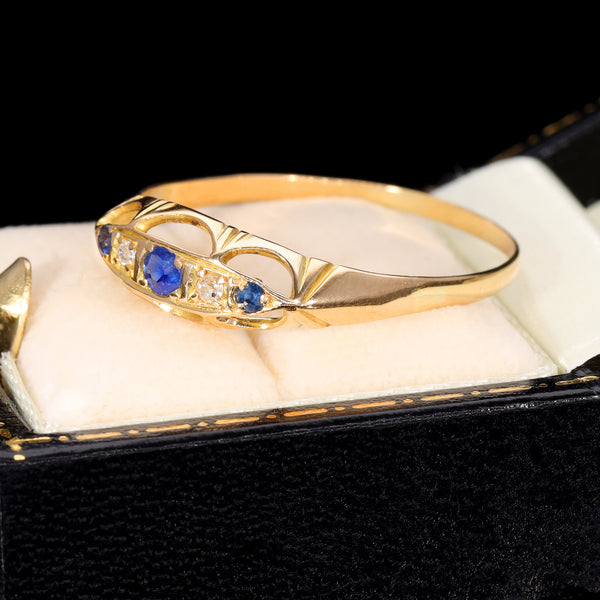 The Antique Sapphire and Diamond Boat Ring