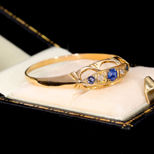 The Antique Sapphire and Diamond Boat Ring