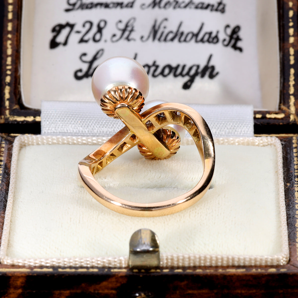 The Vintage 1984 Two Pearl and Diamond Extravagant Ring - Antique Jewellers