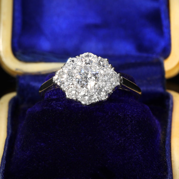 The Antique Platinum Brilliant Cut Diamond Cluster Ring