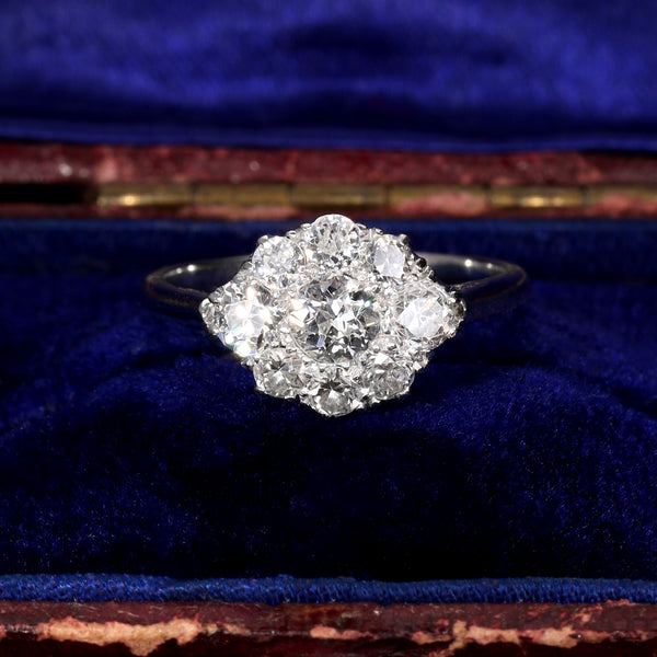 The Antique Platinum Brilliant Cut Diamond Cluster Ring