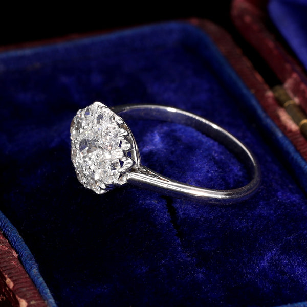 The Antique Platinum Brilliant Cut Diamond Cluster Ring