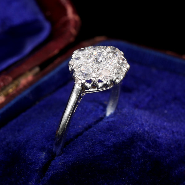 The Antique Platinum Brilliant Cut Diamond Cluster Ring