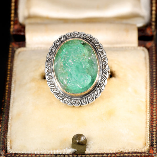 The Contemporary Emerald and Diamond Lady Cameo Ring