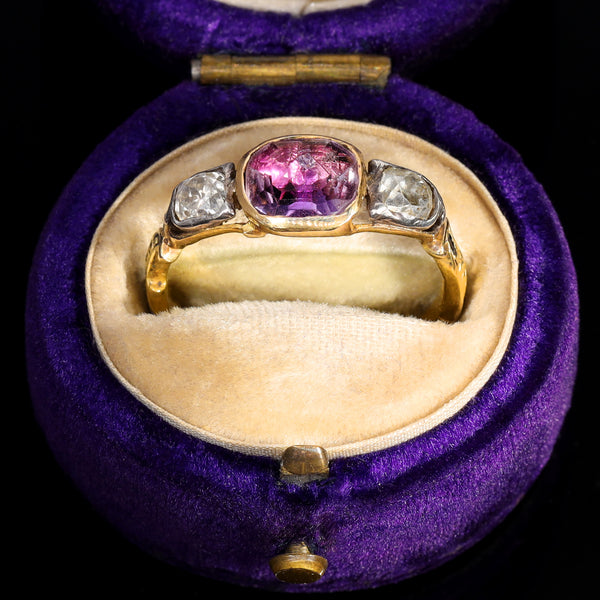 The Antique Georgian Foiled Back Amethyst and Diamond Mourning Ring