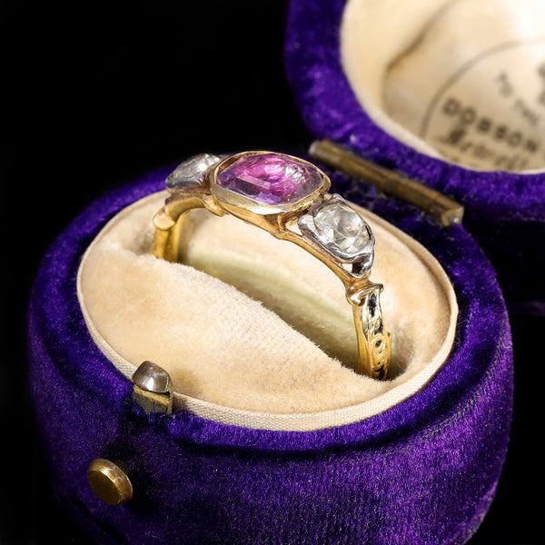 The Antique Georgian Foiled Back Amethyst and Diamond Mourning Ring