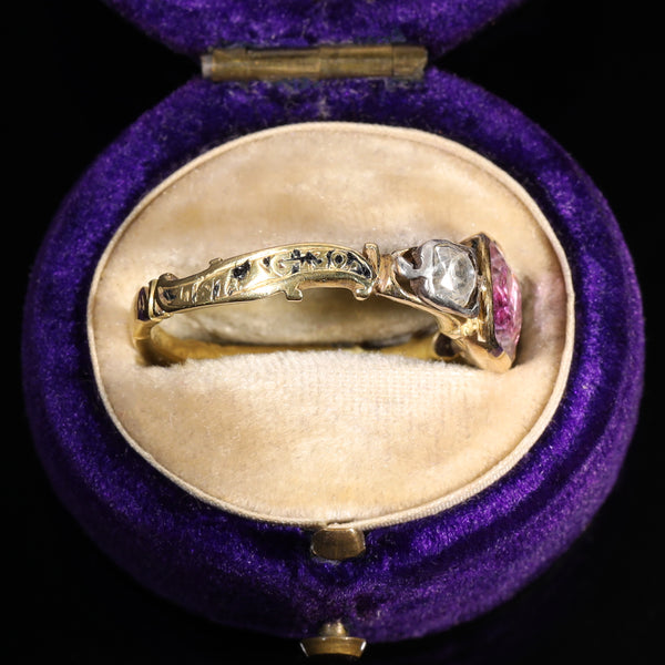 The Antique Georgian Foiled Back Amethyst and Diamond Mourning Ring