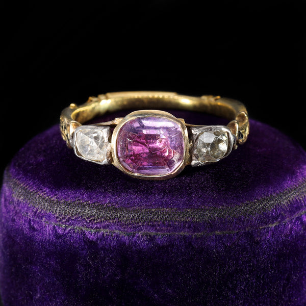 The Antique Georgian Foiled Back Amethyst and Diamond Mourning Ring