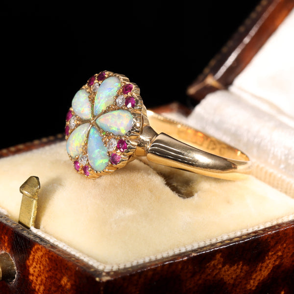 The Vintage Opal, Ruby and Diamond Cluster Bloom Ring