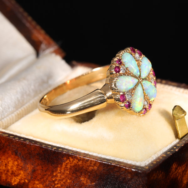 The Vintage Opal, Ruby and Diamond Cluster Bloom Ring