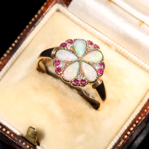 The Vintage Opal, Ruby and Diamond Cluster Bloom Ring