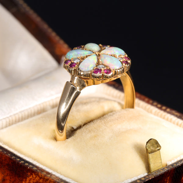 The Vintage Opal, Ruby and Diamond Cluster Bloom Ring